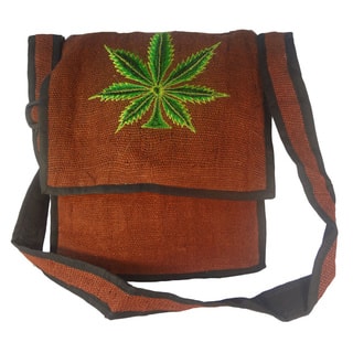 Handmade Hemp Rasta Cannabis Leaf Art Red Shoulder Bag (Nepal)