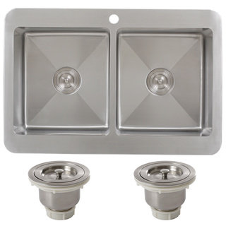 Ticor TR1800BG-BASK 33 Inch 16 Gauge Double Bowl Stainless Steel Overmount Drop-in Kitchen Sink