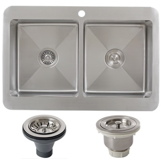 Ticor TR1800BG-BASK-DEL 33 Inch 16 Gauge Double Bowl Stainless Steel Overmount Drop-in Kitchen Sink