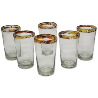 Colorful Confetti Glassware or Barware Everyday or Entertaining Handblown Multicolor Set of 6 Highball Glasses (Mexico)