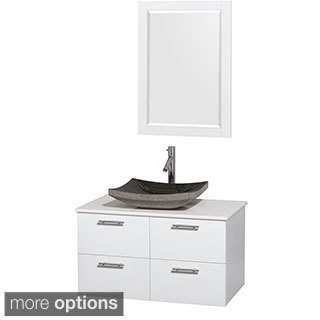 Wyndham Collection Amare 36-inch Glossy White/ White Stone Single Vanity with Mirror