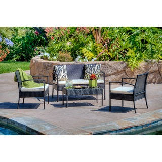 the-Hom Teaset 4-piece Patio Conversation Set with White Cushions