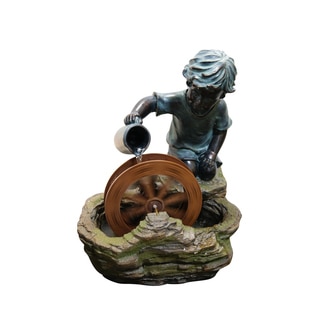 Polyresin Boy with Wheel Fountain