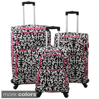 World Traveler Damask 3-piece Expandable Lightweight Spinner Upright Luggage Set