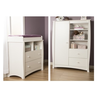 Beehive Pure White Changing Table with Removable Changing Station and Armoire with Drawers