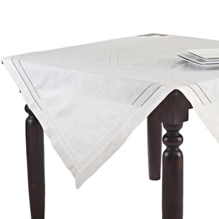 Embroidered and Hemstitch Linen Blend Tablecloth
