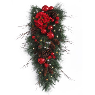 36-inch Hydrangea Teardrop Cones/ Red Ornament Decoration