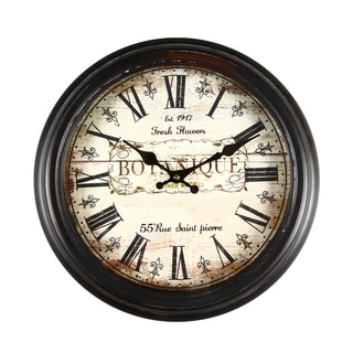 Adeco 'Botanique' Antique-style Brown Wall Clock
