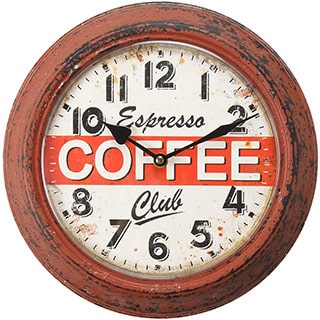 Adeco Coffee Espresso Club Red Iron Retro Wall Clock