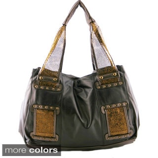 24/7 Comfort Apparel Metallic Faux Leather Mesh Handle Handbag