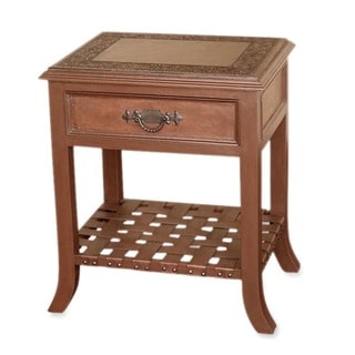 Handcrafted Mohena Wood Leather 'Hacienda Home' Accent Table (Peru)