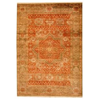 Herat Oriental Indo Hand-knotted Mahal Orange/ Green Wool Rug (6' x 8'10)