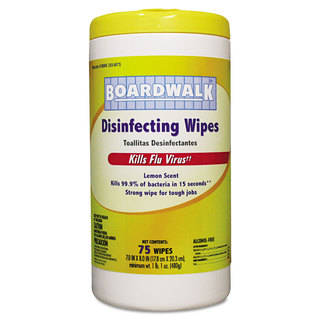 Boardwalk Disinfecting Wipes, 8 x 7, Lemon Scent, 75/Canister, 6 Canisters/Carton