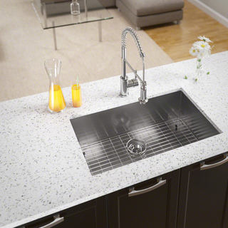 MR Direct 3322S 90-degree Industrial Rectangular Stainless Steel Sink, with Grid, and Basket Strainer