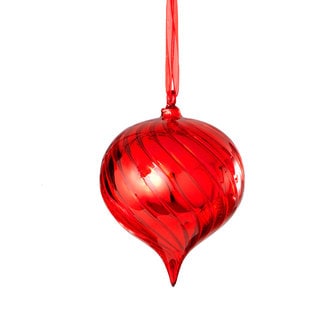 Sage & Co 4-inch Red Swirl Glass Drop Christmas Ornament