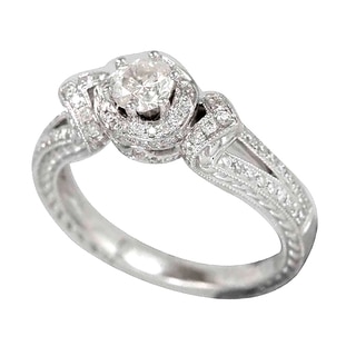 Suzy Levian 18k White Gold .788ct TDW Diamond Halo Engagement Ring