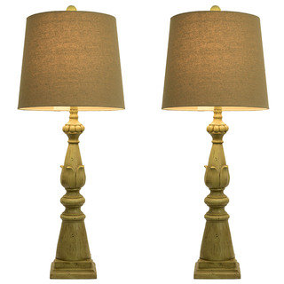 Spring Green Lamps with Linen Hardback Shade (Set of 2)