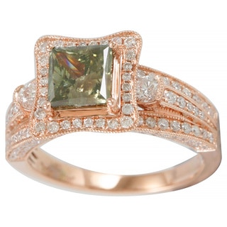Suzy Levian 18k Rose Gold 2 4/5ct TDW Green and White Diamond Ring (I2-I3)