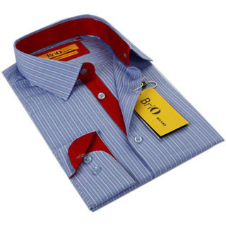 BriO Milano Men's Blue/ Red Striped Button-down Dress Shirt