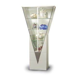 Somette Modern Light Silver Mirrored Interior Triangular Curio Cabinet