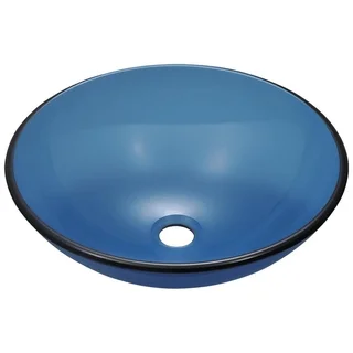 MR Direct 601 Aqua Colored Glass Vessel Sink, with Chrome Vessel Faucet, Sink Ring, and Vessel Pop-up Drain