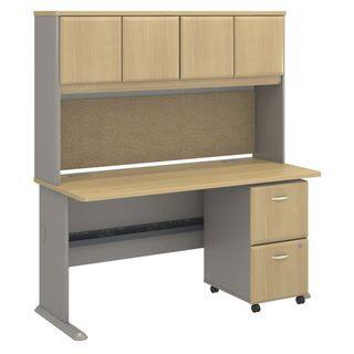 BBF Series A Collection 60 x 27 Desk with Hutch with 2-drawer Mobile Pedestals