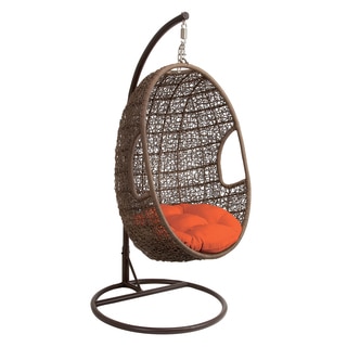 Brown Metal/ Rattan Hanging Chair Swing