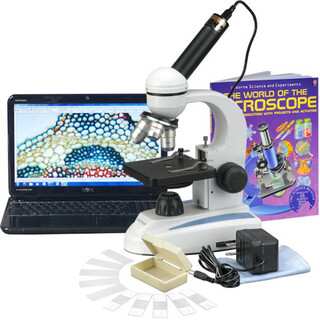 AmScope 40x-1000x Student Microscope and Camera with Slides and Book