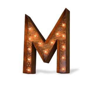 Indoor/ Outdoor Rusted Steel Alphabet Letter 'M' Iconic Marquee Light