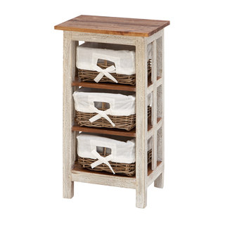 Solid Wood Rattan Cabinet, 3-Level