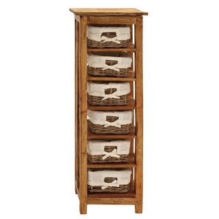 Wood Chest with 6-Rattan Drawers