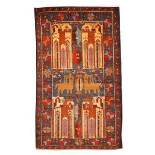 Herat Oriental Semi-antique Afghan Hand-knotted Tribal Balouchi Navy/ Red Wool Rug (2'9 x 4'8)
