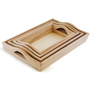 Paintable Wood Trays 4/Set-4.25"X7.5" To 6.75"X10.25"
