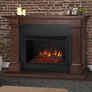 Callaway Chestnut Oak 63 in. L x 17.25 in. W x 48 in. H Grand Electric Fireplace