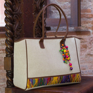Leather Accent Cotton 'Beads Of San Juan' Tote (Guatemala)