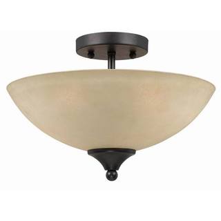 Value Collection 8000 Lumenno International Transitional 2-light Bronze Semi-flush Mount with Tea Stained Glass