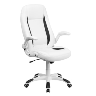 Offex High Back White Leather Executive Office Chair with Flip-up Arms