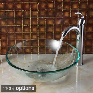 Elite Clear Round Tempered Glass Bowl Vessel Sink and Faucet Combo