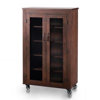 Furniture of America Layson Mobile Vintage Walnut Industrial 5-Shelf Cabinet