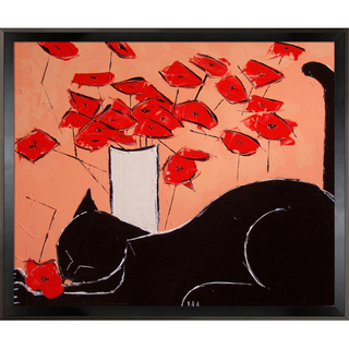 Atelier De Jiel Black cat with poppies Framed Fine Art Print