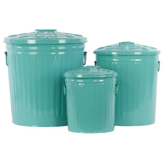 Blue Metal Storage with Classic Garbage Can Design (Set of 3)