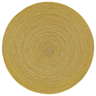 Natural Hemp/ Yellow Cotton Racetrack Round Rug (6'x6')