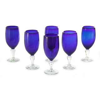 Set of 6 Handcrafted Blown Glass 'Night Sky' Goblets (Mexico)