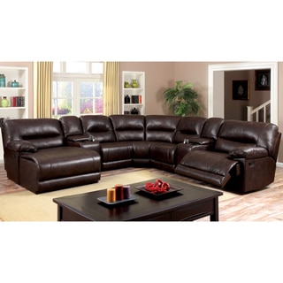 Furniture of America Tennor Brown Bonded Leather Theatre Sectional