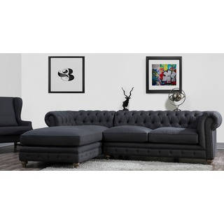 Oxford Grey Linen LAF Tufted Sectional Sofa