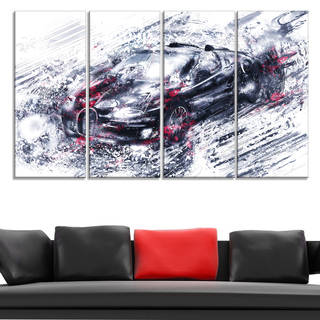 Red and Black Super Car' 4-piece Gallery-wrapped Canvas