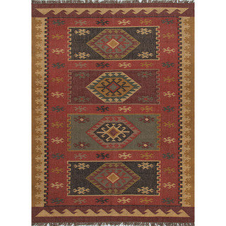 Flat Weave Tribal Pattern Red/ Gold Jute Area Rug (5' x 8')