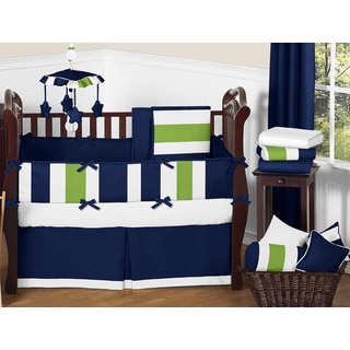Sweet Jojo Designs Navy Blue/ Lime Green/ White Stripe 9-piece Crib Bedding Set