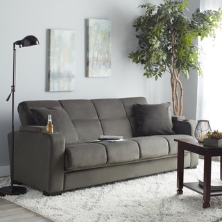 Portfolio Tevin Grey Velvet Convert-a-Couch Futon Sofa Sleeper