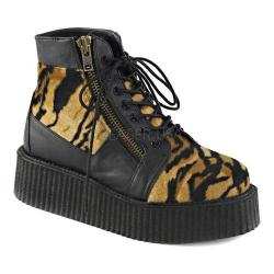 Demonia V Creeper 571 Ankle Boot Black Vegan Leather/Tiger Print Faux Fur